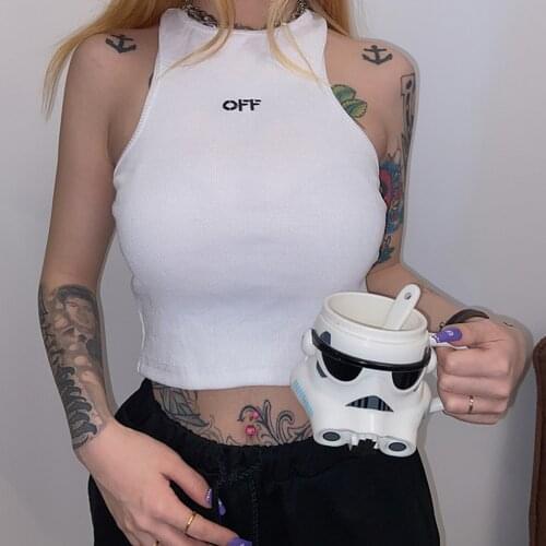 2021 summer new womens all-match slim-fit letter embroidered short sports vest