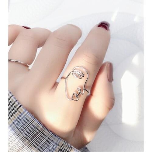 New Trendy Personality Punk Human Face Rings For Women Lady Resizable Size Rings Party Jewelry Charm Gifts 2021