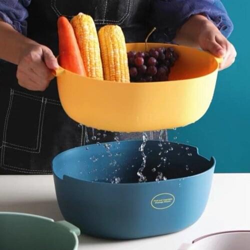 Storage Basket Plastic 2 Layer Fruit Vegetable Food Basin For Kitchen Wash Kitchen Organizer Storage Organizer