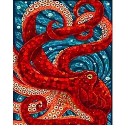 DIY Coloring by Numbers Cartoons Red Octopus Pictures animal Hand Painted Acrylic Painting by Numbers For Home Decor Gifts