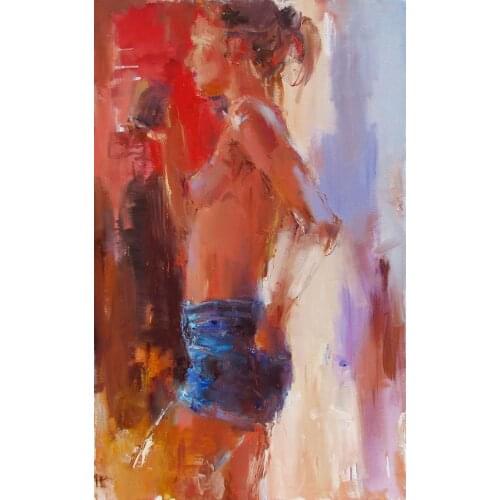 Sexy Nude Lady Paintings Girl In Blue Denim Shorts Abstract Woman Wall Art Canvas Prints Modern Wall Decor Artwork Pictures