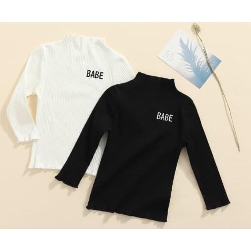 FOCUSNORM 1-6Y Kids Girls Autumn Sweater Tops Letters Embroidery Turtleneck Long Sleeves Pullover T Shirt