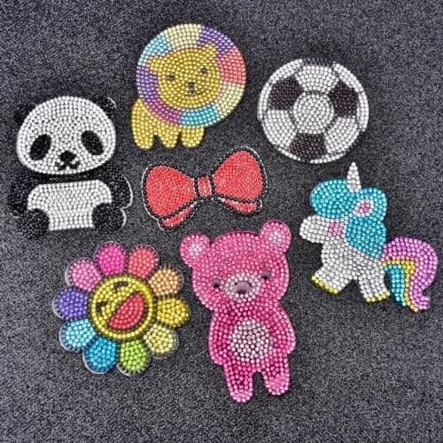 Iron on Cute Rhinestone Patch Set For Kids Clothes DIY T-Shirt Shoes Thermo Applique Strass Crystal Bow Unicorn Panda Sticker