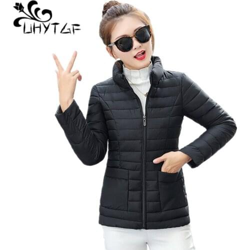 UHYTGF Winter Women Down Jacket Down cotton Coats Women Fashion Plus size Cotton Jacket Thin light Warm Female Parka Coats X443