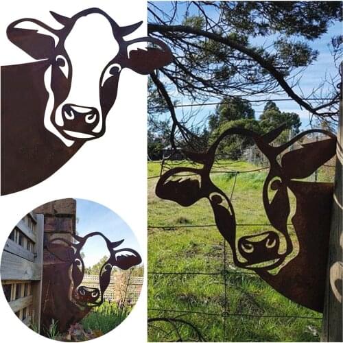 Peeping Cattle Cock Countryyard Decoration Iron Piece Cattle Head Decoration Hollow Piece Gardening Decoration Metal Animal Head