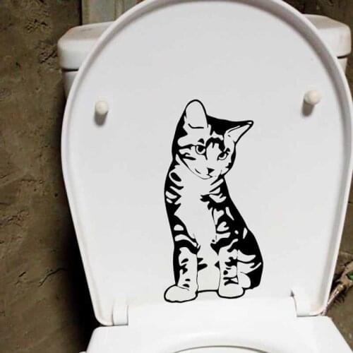 YOJA 12.5X24.6CM Kitten Feline Pet Seated Sitting Cat Wall Sticker Toilet Decal T5-0029