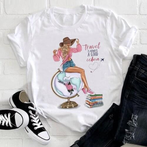 Women Clothing Travel Graphic Cute Fashion Ladies Printed Short Sleeve Summer Clothes Female Tee Tops 90s Girls T-shirt