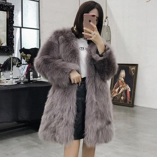 Clothes Autumn Long Coats Winter Women Real Fox Fur Coat Korean Pink Jacket Chaqueta Mujer MY979