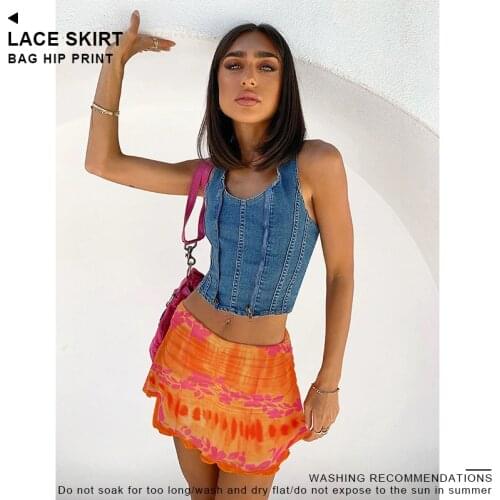 2021 Womens Skirt With Florets Shows Slim Skirt With Print Buttock Wrap Skirt With Elastic Waist And Elegant Pleats