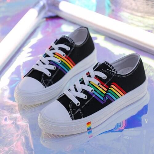 Rainbow Spring Fashion Women Canvas Shoes Womens Lace Up Comfortable High Quality Vulcanized Shoes Woman Ladies Sneakers W31-11