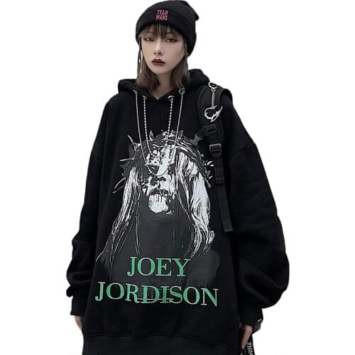 Hip Hop Street Style Womens Sweater Girls Wear Figure Print Dark Loose Hoodie Oversized O-Neck Long Sleeve Sports Hooded HD023