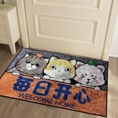 Gold Diamond Velvet Cartoon Printing Door Mat Hallway Room Entrance Mat Can Be Washed