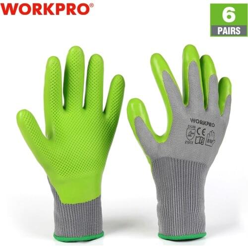 WORKPRO 6 Pairs Garden Gloves Work Glove with Eco Latex Palm Coated Working Gloves for Weeding Digging Raking and Pruning(M)