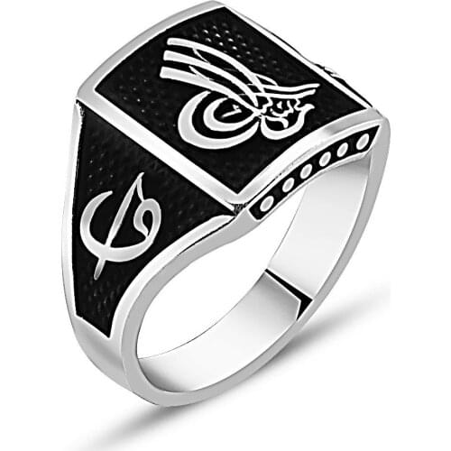 925 Sterling Silver Ring for Men with Ottoman Sign Vintage Gift Jewelry Fasion Onyx Agate Zircon Men Rings