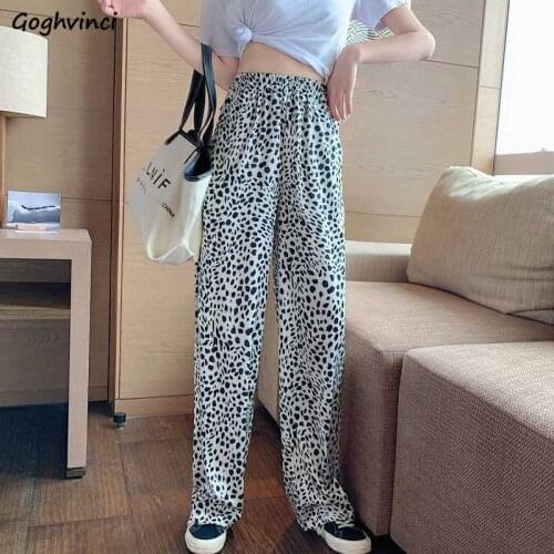 Leopard Casual Pants Women Loose Straight Thin Wide Leg Trousers Summer High Waist Chic All-match Leisure Korean Style Ulzzang