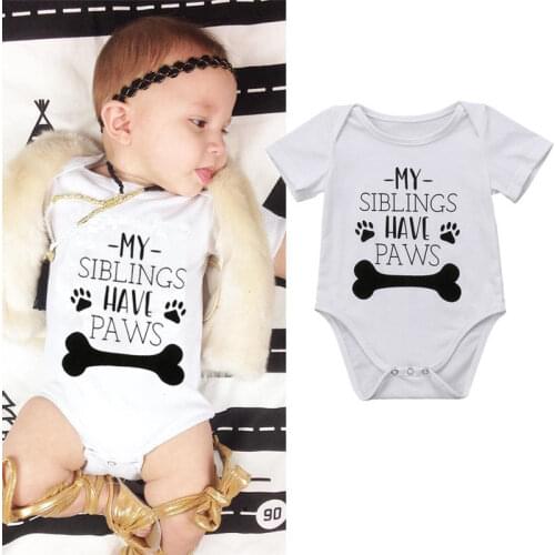 Hot Sale Tops Newborn Baby Boys Girls Cute Dog Paw Print Bone Baby Romper Jumpsuit Clothes Outfits 0-18M
