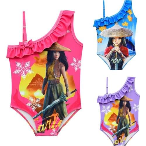 Childrens Swimsuit Raya and The Last Dragon Slanted Shoulder Sling Swimming suit Girl Clothes for launching or Beach clothes