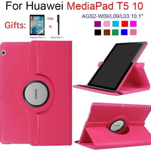 For Huawei MediaPad T5 10 AGS2-W09/L09/L03 10.1 Tablet Funda Stand PU Leather Flip Cover for 360 Rotating Case Huawei T5 10.1