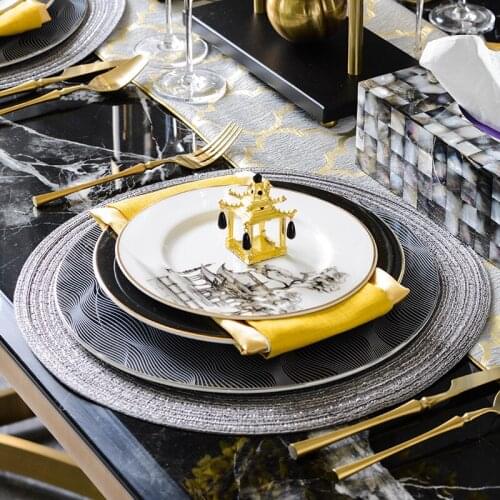 Chinese Building Gazebo Ink Pattern Porcelain Tableware Set Plate Tableware Dinnerware Tableware Cutlery Set Glass Dinner