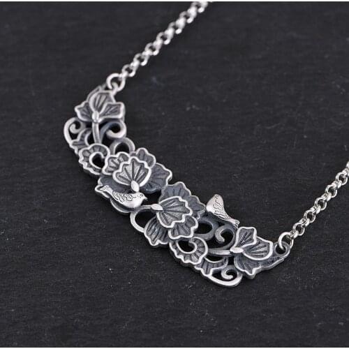 FNJ 925 Silver Flower Bird Magpie Pendant For Jewelry Making Vintage 40cm +5cm 100% Pure Sterling Silver Necklace Women