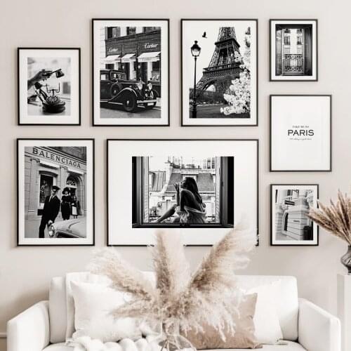 Fashion Paris Tower Girl Art Wall Poster Retro Black and White Canvas Painting Living Room Bar Home Wall Decoration MuralCuadros