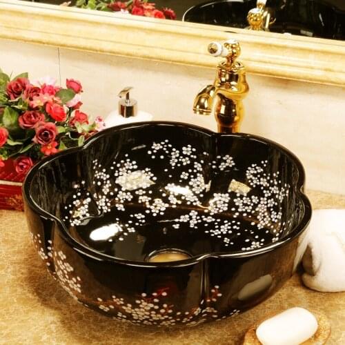 Flower Shape Europe Vintage Style Art wash basin Ceramic Counter Top Wash Basin Bathroom Sinks hand art basin
