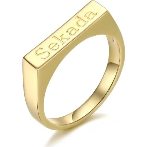 DUOYING Custom Engraved Name Bar Ring Initial Letter Ring Women Jewelry Stackable Minimalist Textured Bar Rings Gift