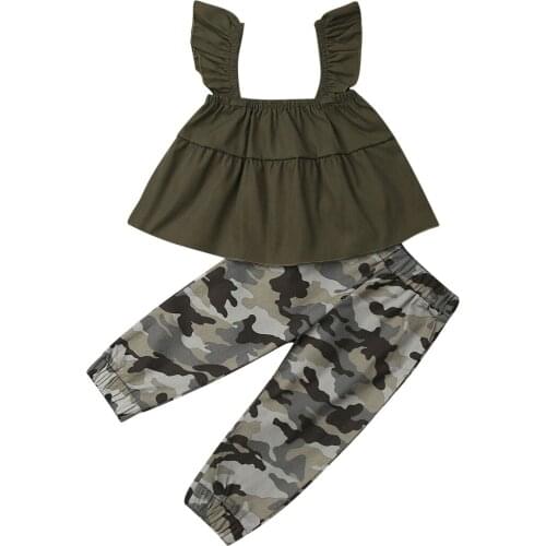 Girls Camo Clothes Set Toddler Kids Baby Girl Cotton Sleeveless Tops Camo Pants Leggings 2Pcs Pudcoco Outfits