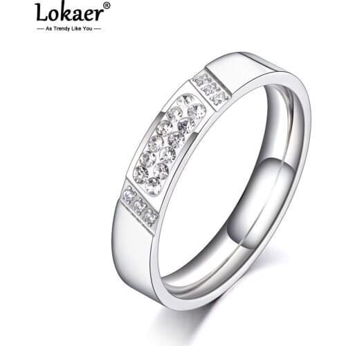 Lokaer Trendy Titanium Stainless Steel Clay Rhinestone Ring Original Design CZ Crystal Wedding Ring Jewelry For Women R20054