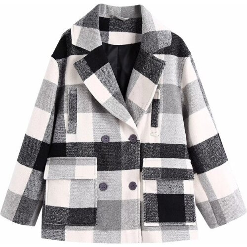 Merodi Autumn Winter Stylish Lady Double Breasted Woolen Long Jackets Women Vogue Long Sleeve Thick Coats Female Loose Outwear