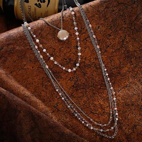 Sweet and Romantic Silver Color Crystal Diamond Pendant Necklace Women Multilayer Baby Girl Clavicle Chain Necklace Jewelry