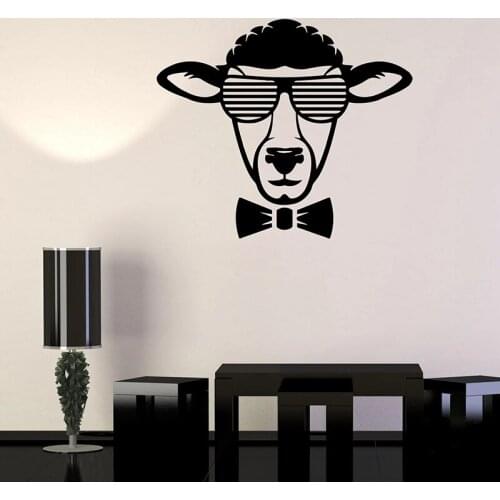 Fashionable Wall Decal Sheep Glasses Animal Head Hipster Bedroom Living Room Home Decor Door Window Vinyl Sticker Wallpaper Q940