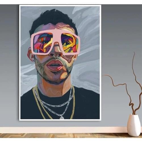 Rapper Bad Bunny Posters and Prints Bad Bunny Portrait Canvas Painting Hip Hop Wall Artist Home Decoration Painting
