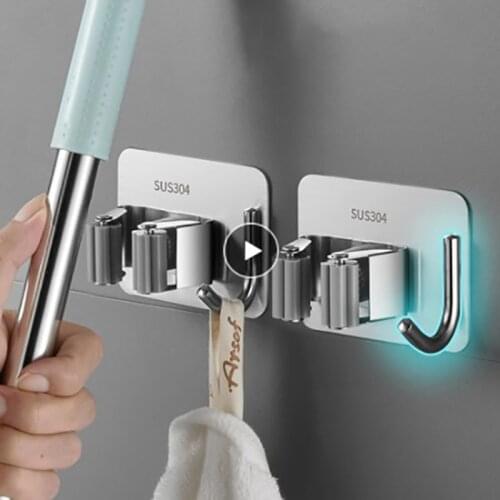 Mop Clips Wall Mounted Mop Organizer Broom Holder 304 Stainless Steel Brush Broom Hanger With Hook Kitchen Bathroom Organizer