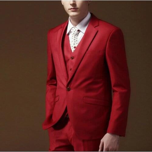 2020 New Red Men Wedding Suits Groom Formal Suit Tuxedo Terno Masculino 3 Piece Set Business Costume (Jacket+Vest+Pants)