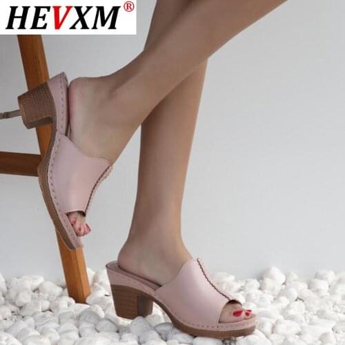 HEVXM 2021 New Summer Sewing thread Women Sandals Round head Ladies High heel slippers Fashion Women Shoes Zapatillas de mujer