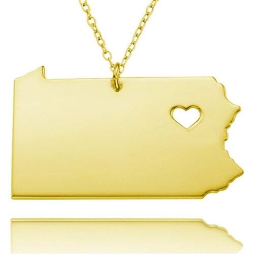 New Pennsylvania Map Necklace 304 Stainless Steel Pennsylvania Map Pendant Necklace Women Fashion Map Jewellery Gift