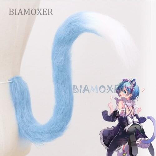 Plush Ear Tail Ram Rem Blue White Pink Cat lolita Gradient Tail Animal Re:Life in a different world from zero Cosplay Tail Prop