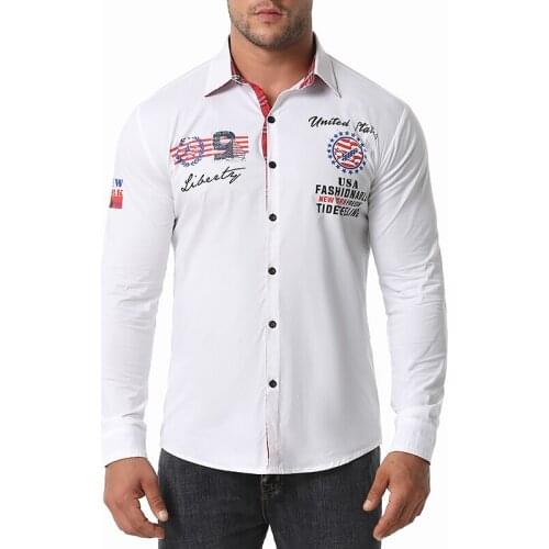 English Letter Print Mens Shirts 2020 Autumn New Long Sleeve Dress Shirt Men Casual Party Holiday Top Blouse Chemise Homme XXL