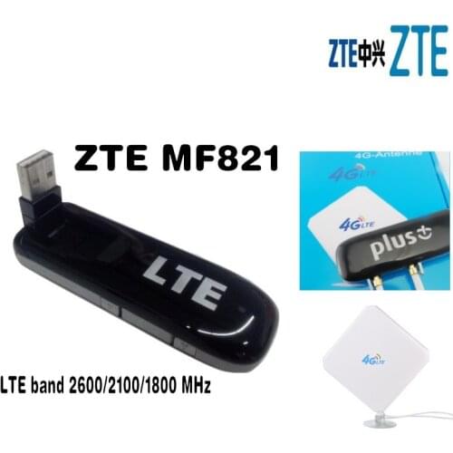 Unlocked ZTE MF821 100Mbps 4G LTE FDD 1800/2100/2600MHz Modem + 4g TS9 antenna SMA