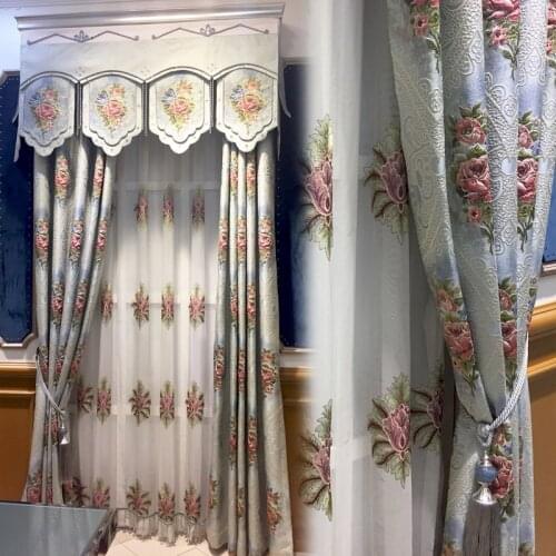 European luxury pastoral relief embroidery living room curtain high precision shading bedroom floor curtain customization