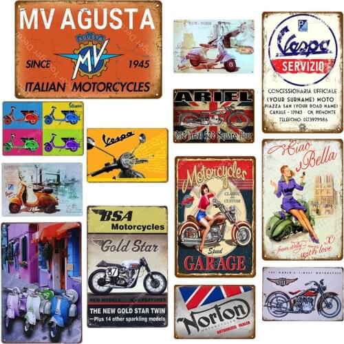 Vespa Electrombile Metal Signs Ariel MV Agusta Motor Car Iron Poster Pub Bar Wall Decoration Motorcycles Garage Decor YJ091