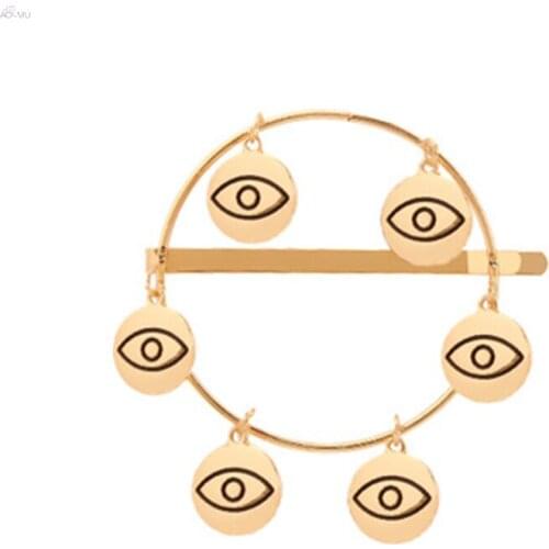 2019 New Evil Eye Pendant Hairpins Geometric Round Metal Gold Color Hair Clips for Women Fashion Barrettes Hair Accessories