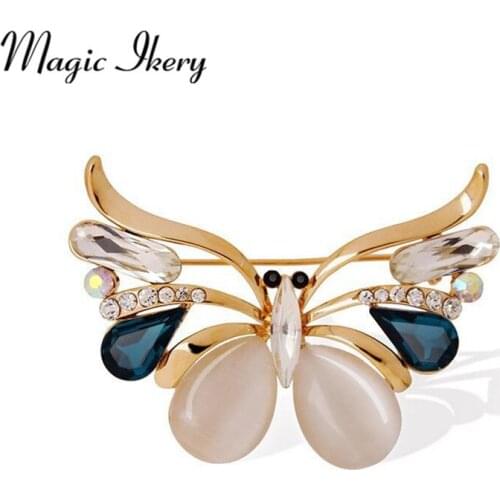 Magic Ikery Rose Gold Color Zircon Crystal Luxury Opal Butterfly animal Brooches Wholesales Fashion Jewelry For Women MKY6077
