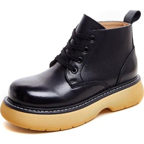 Woman Genuine Leather Chunky Boots Designer Shoes Motorcycle Platform Ankle Boots for Women Autumn Winter Woman Punk Shoes