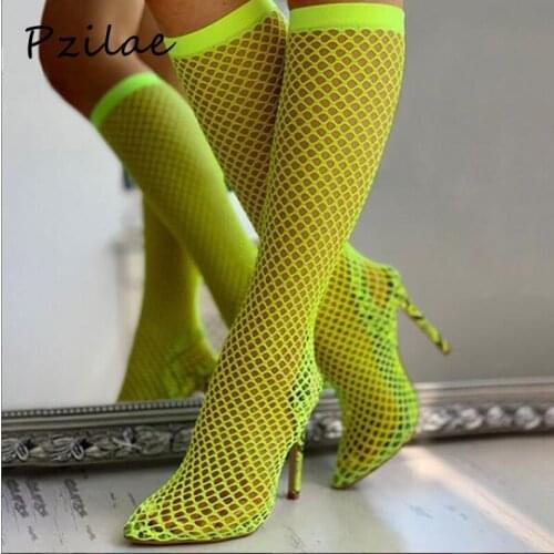 Pzilae 2020 fashion women summer sexy over the knee women boots pointed toe high heels sock boots sandals party shoes size 42