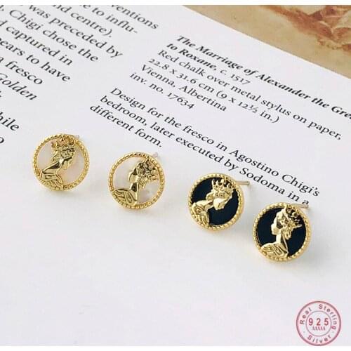 925 Sterling Silver European Style White Shell Queen Head Stud Earrings Women Temperament Wedding Party Jewelry Accessories