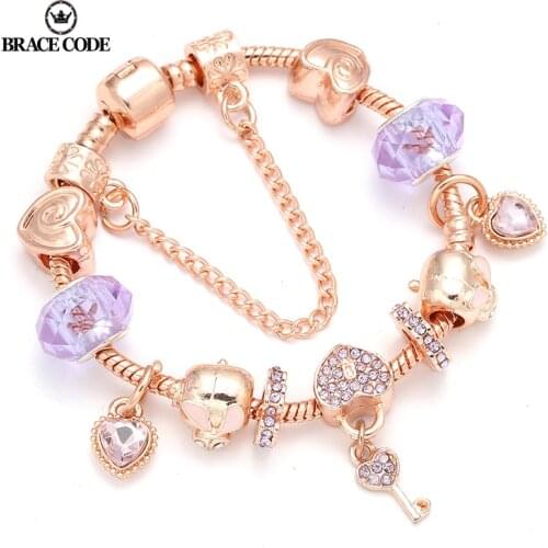 Rose Gold Key & Lock Pendant Charm Bracelets& Bangle Link Chain Charm Bracelet For Women Jewelry Pulsera