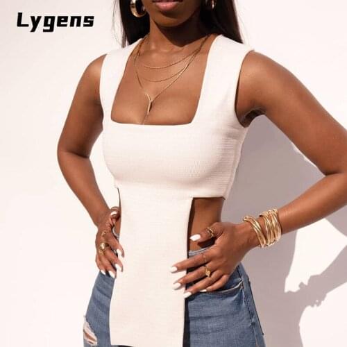 Lygens 2021 Summer Autumn Women Solid Sleeveless Irregular Crop Tank Top Sexy Streetwear Casual Fashion Club Party Clothes Y2K
