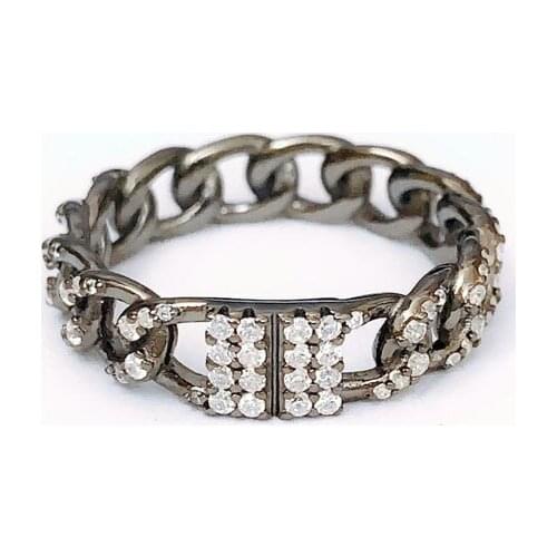 SLJELY Fashion Dark Grey S925 Sterling Silver Black Link Chain Ring Micro Cubic Zirconia Women Luxury Brand Fine Party Jewelry